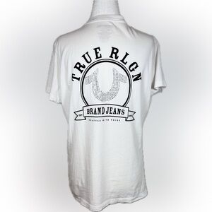 True Religion Rhinestone Horseshoe Logo Graphic Tee White Y2K Streetwear XL